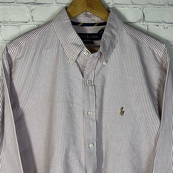 Ralph Lauren Color Pony Custom Fit Red Striped Cotton Shirt Size XL Long Sleeve - Picture 2 of 8